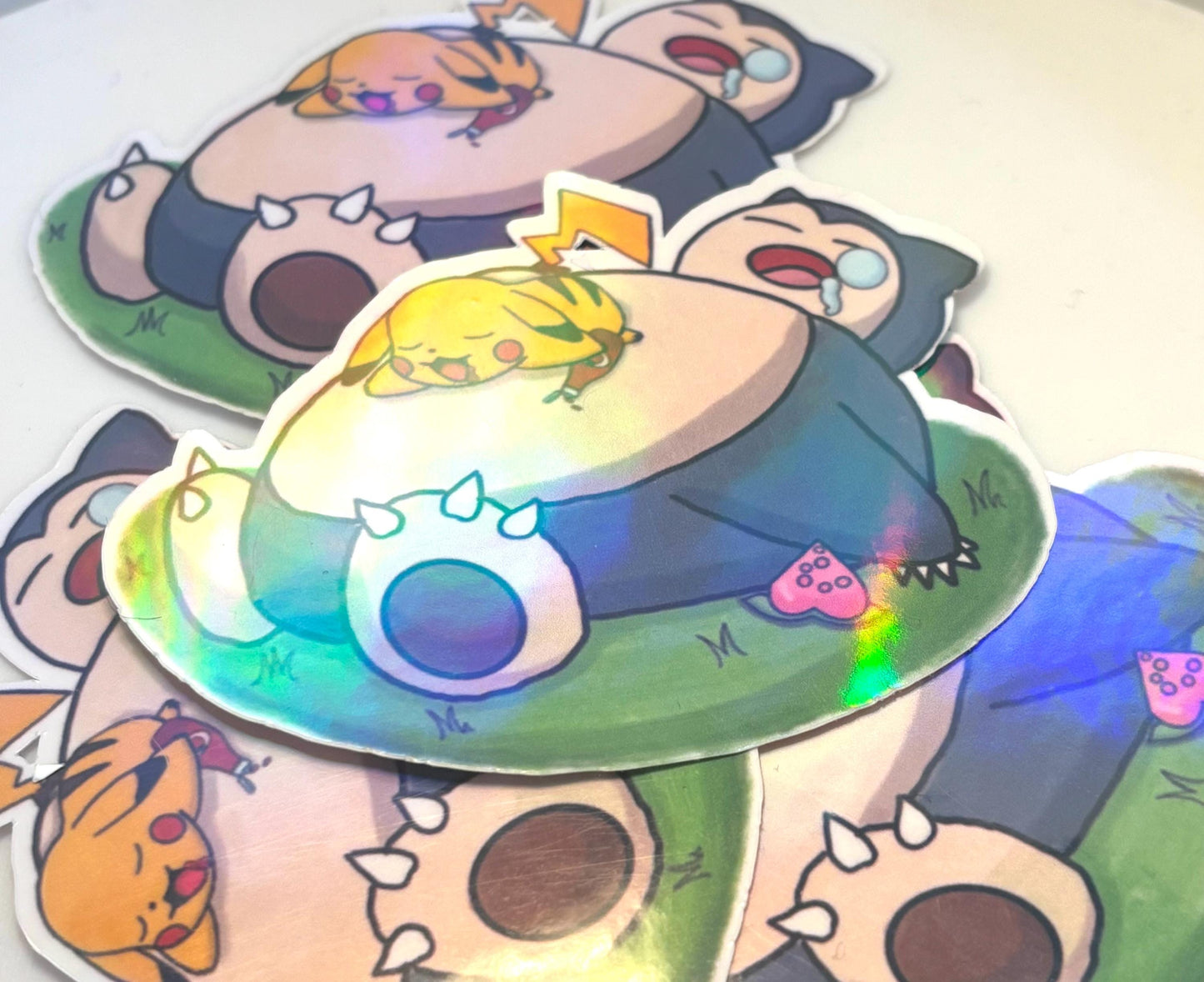 Snorlax & Pikachu Food Coma Sticker: Rainbow Holo Waterproof Vinyl