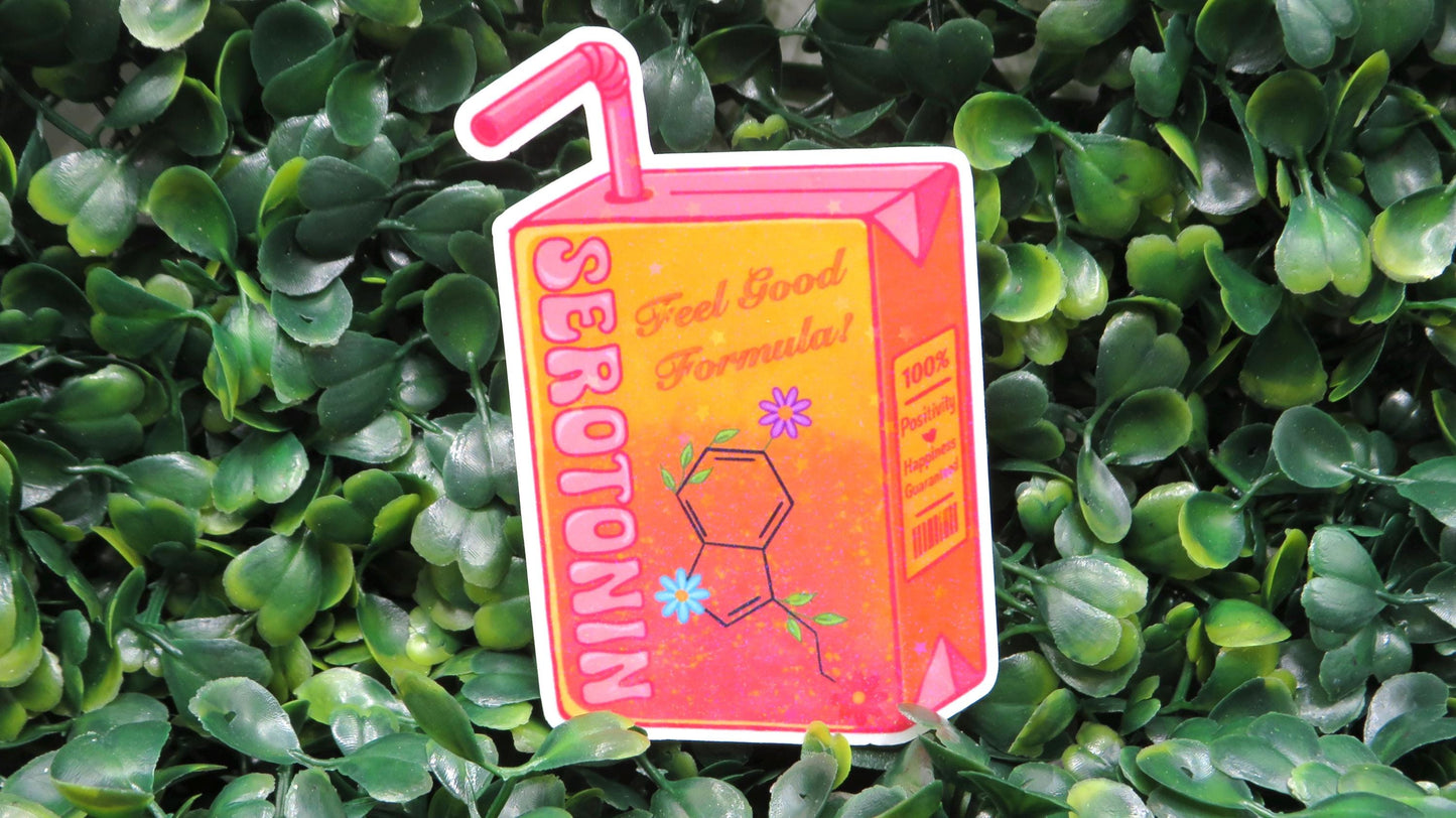 Serotonin Juice Box Sticker: Retro Mental Health Humor, Waterproof Vinyl