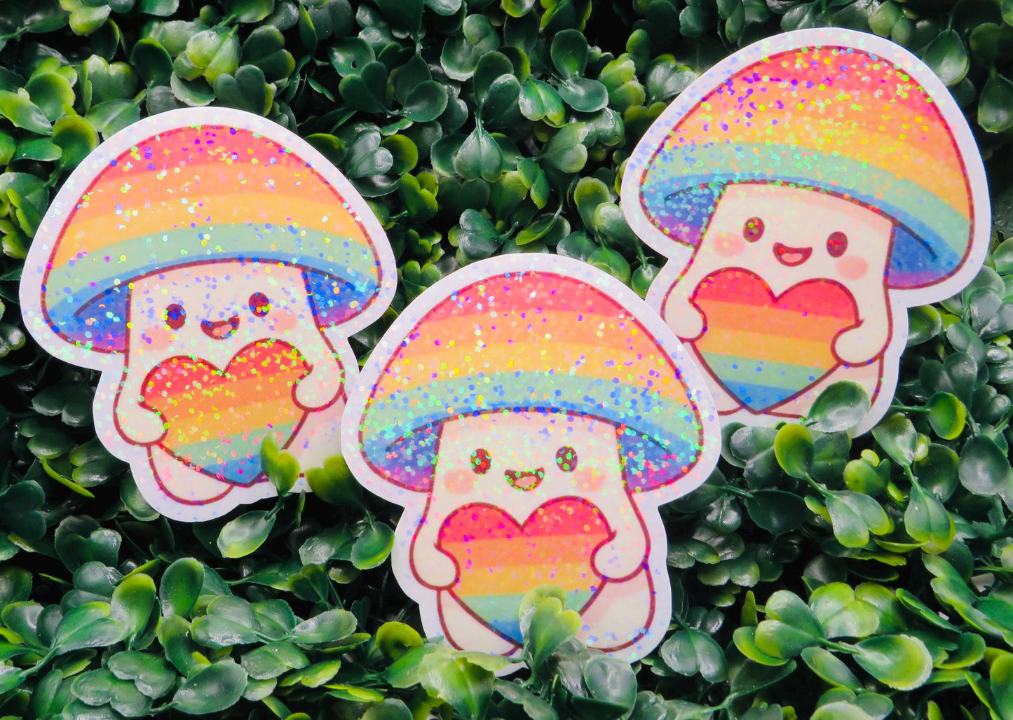 Pride Rainbow Mushroom Sticker: Glitter Holographic Vinyl LGBTQ+ Decal