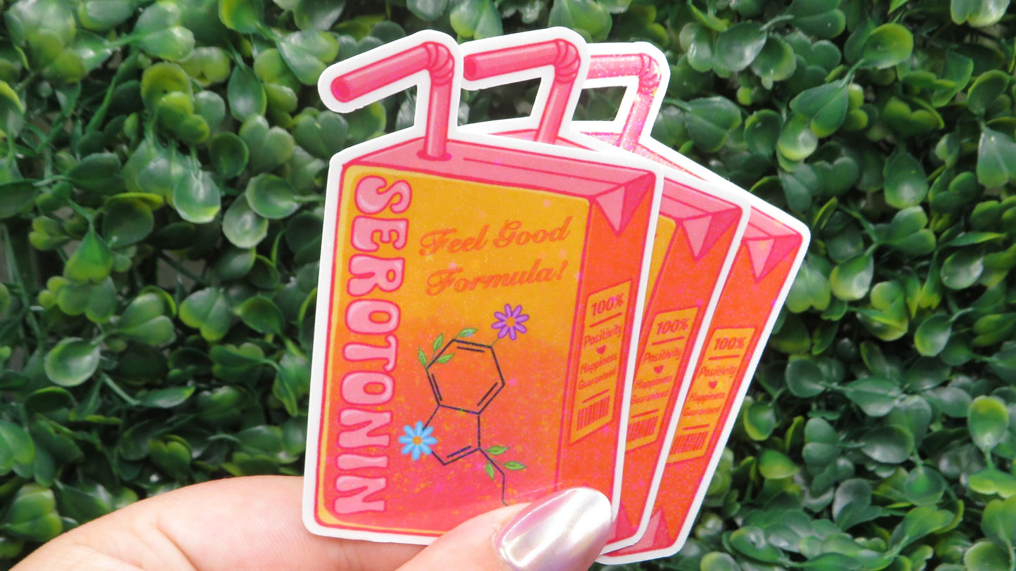 Serotonin Juice Box Sticker: Retro Mental Health Humor, Waterproof Vinyl