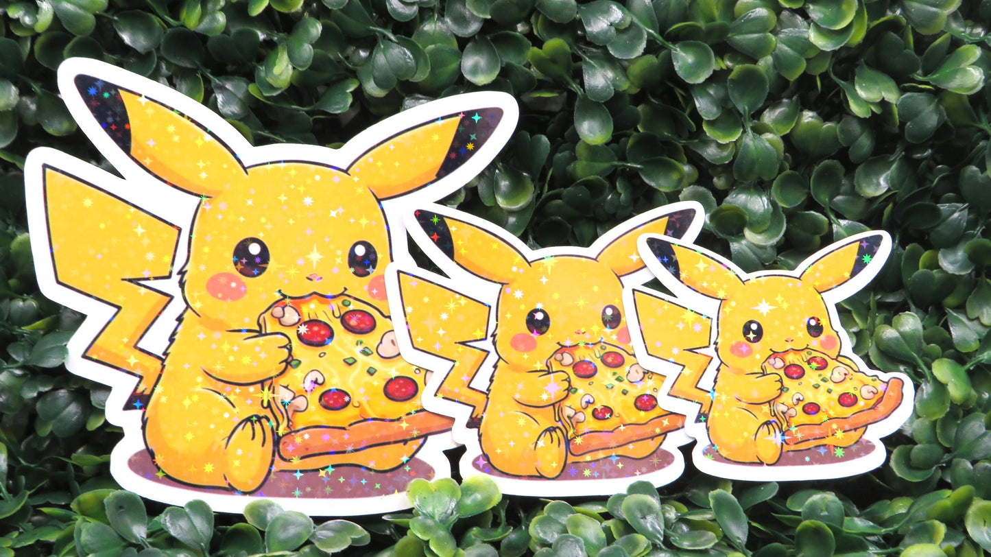 Pika-Pizza Sticker - Adorable Pikachu Eating Pizza Vinyl Decal for Pokémon Fans