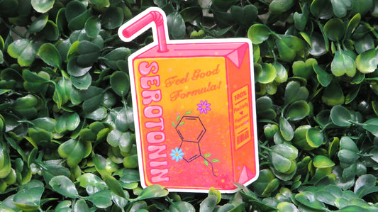 Serotonin Juice Box Sticker: Retro Mental Health Humor, Waterproof Vinyl