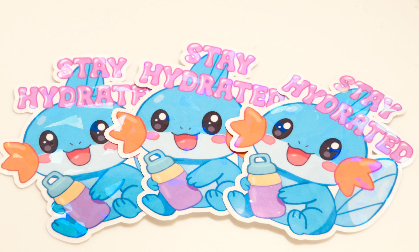 Holographic Mudkip Stay Hydrated Sticker – Sparkly Pokémon-Inspired Vinyl for Water Bottles & Laptops