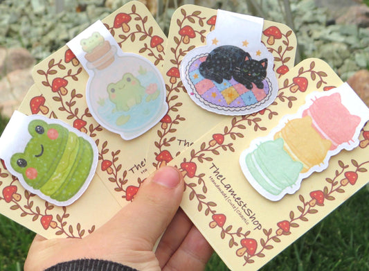Cute Magnetic Bookmarks - Frog in Bottle, Sleeping Cat, Rainbow Cats, Cottagecore Frogs - Handmade Gifts for Readers and Journalers