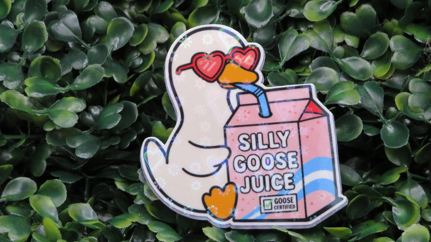 Silly Goose Juice Sticker – Holographic Heart Glasses Duck Drinking Juice Box