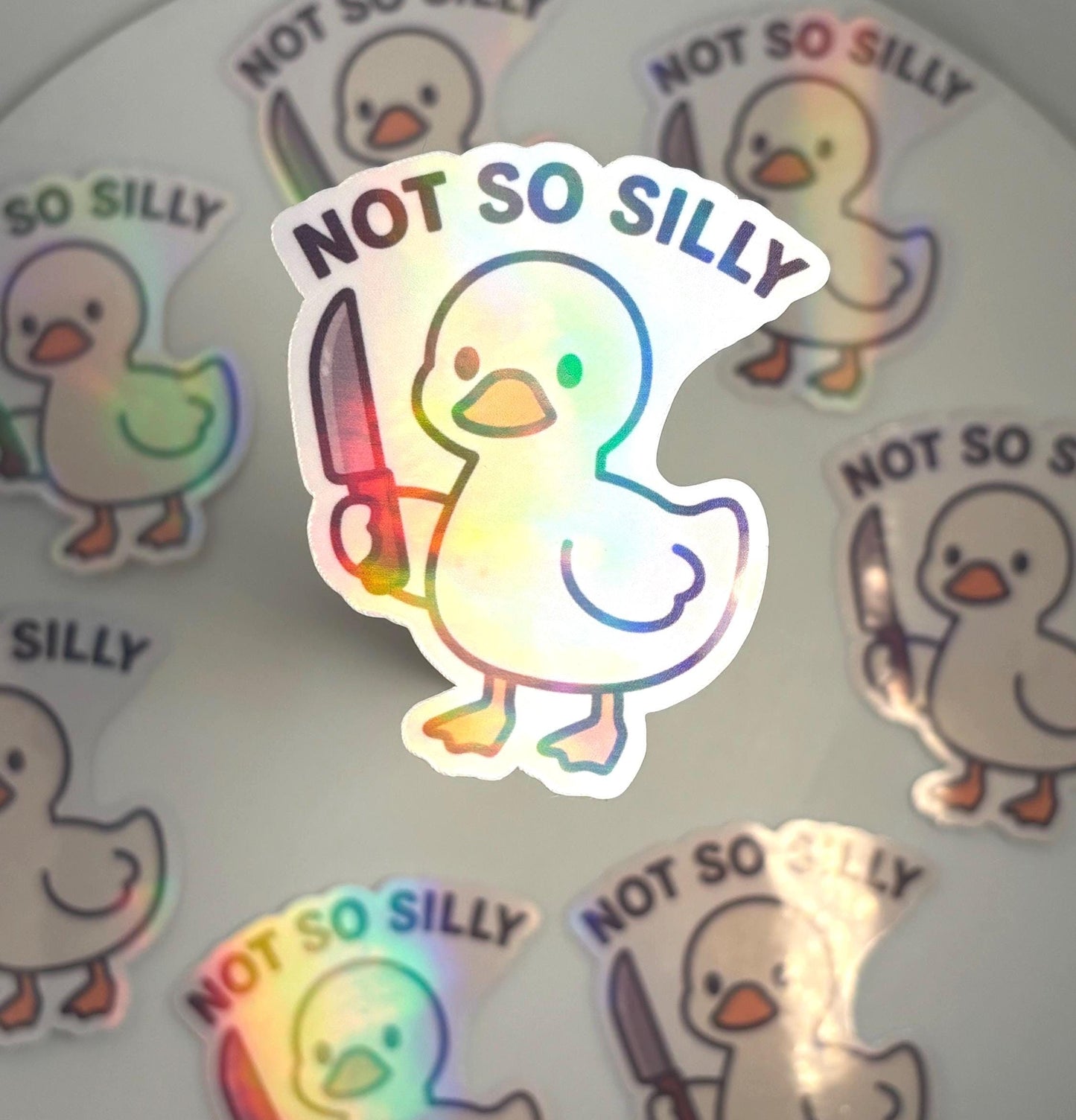 Not So Silly Duck Holographic Sticker: Funny Meme