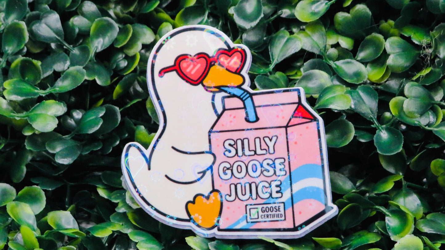 Silly Goose Juice Sticker – Holographic Heart Glasses Duck Drinking Juice Box