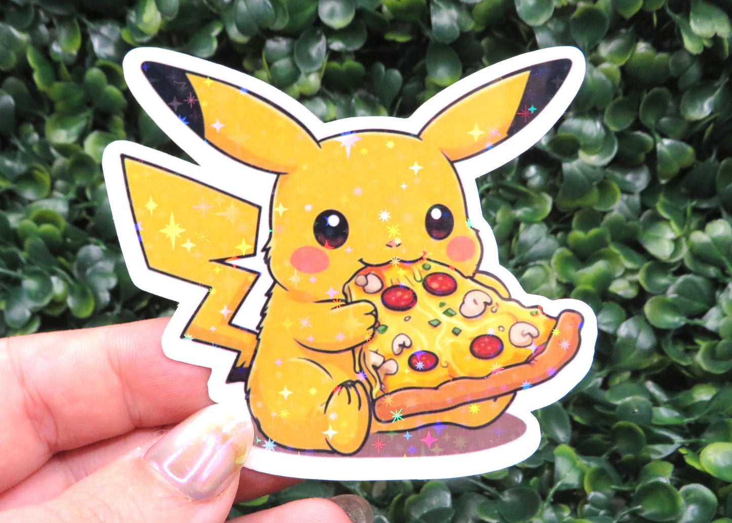 Pika-Pizza Sticker - Adorable Pikachu Eating Pizza Vinyl Decal for Pokémon Fans