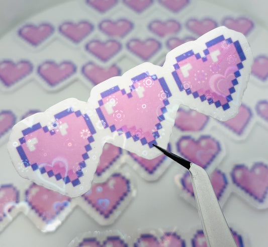 Holographic Pixel Heart Glasses Sticker: Pink Gamer Vinyl Decal
