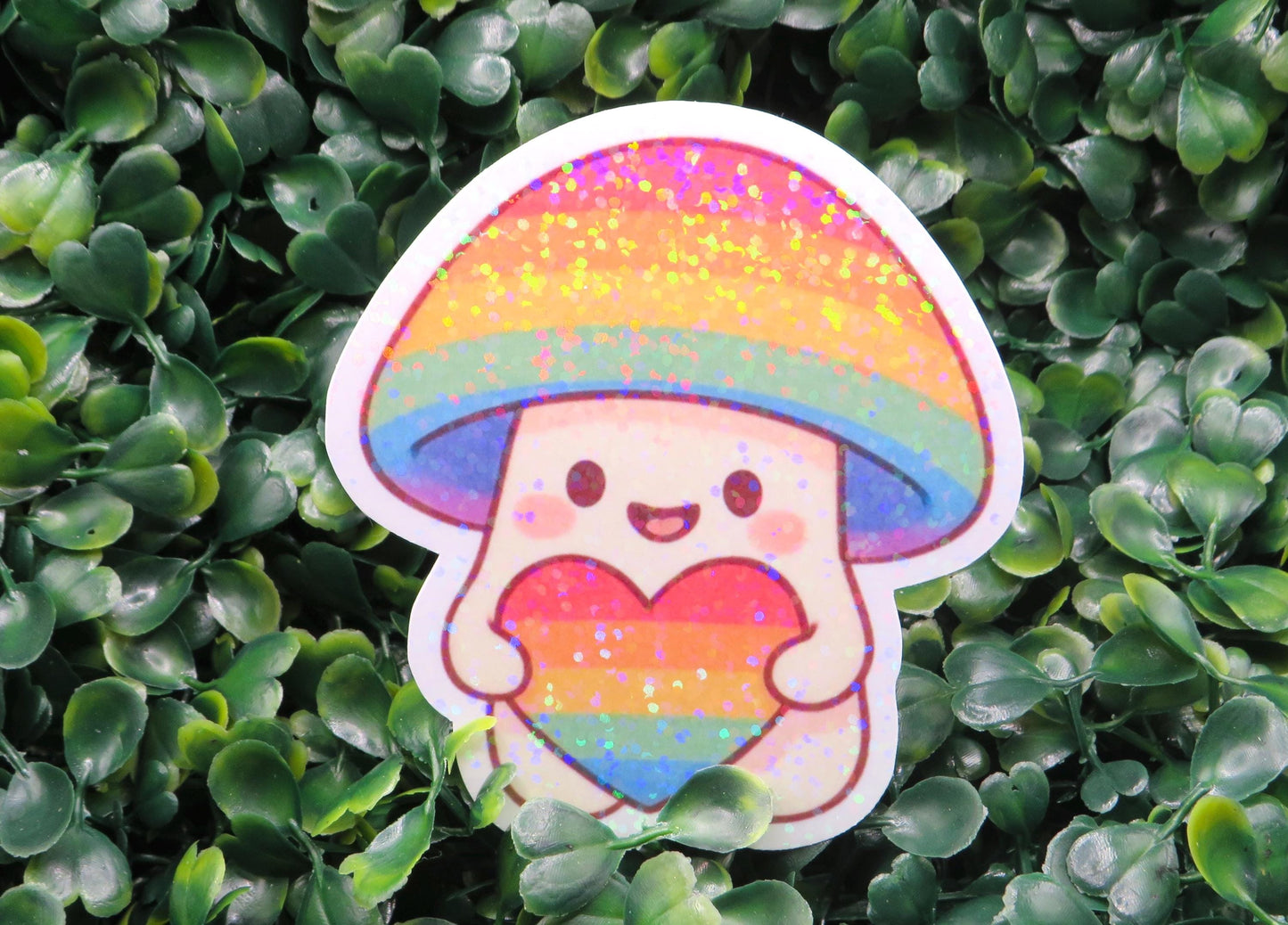 Pride Rainbow Mushroom Sticker: Glitter Holographic Vinyl LGBTQ+ Decal