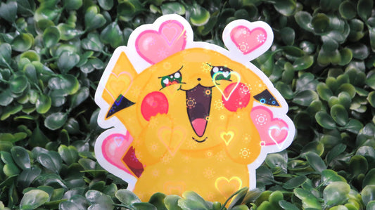 Holographic Pikachu in Love Sticker, Sparkly Hearts Vinyl Sticker , For Pokémon Fans