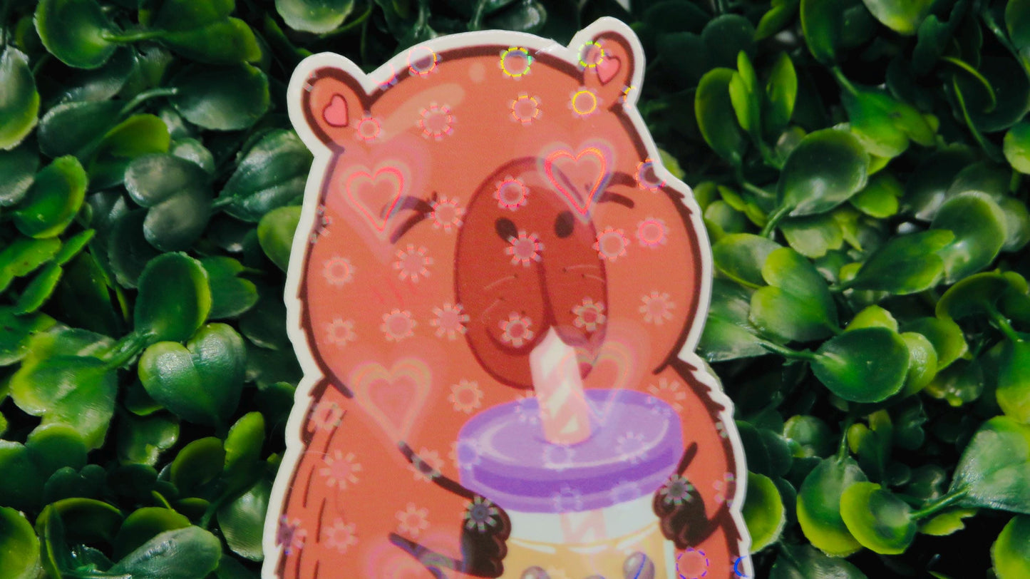Capybara Boba Sticker: Kawaii Waterproof Vinyl Decal