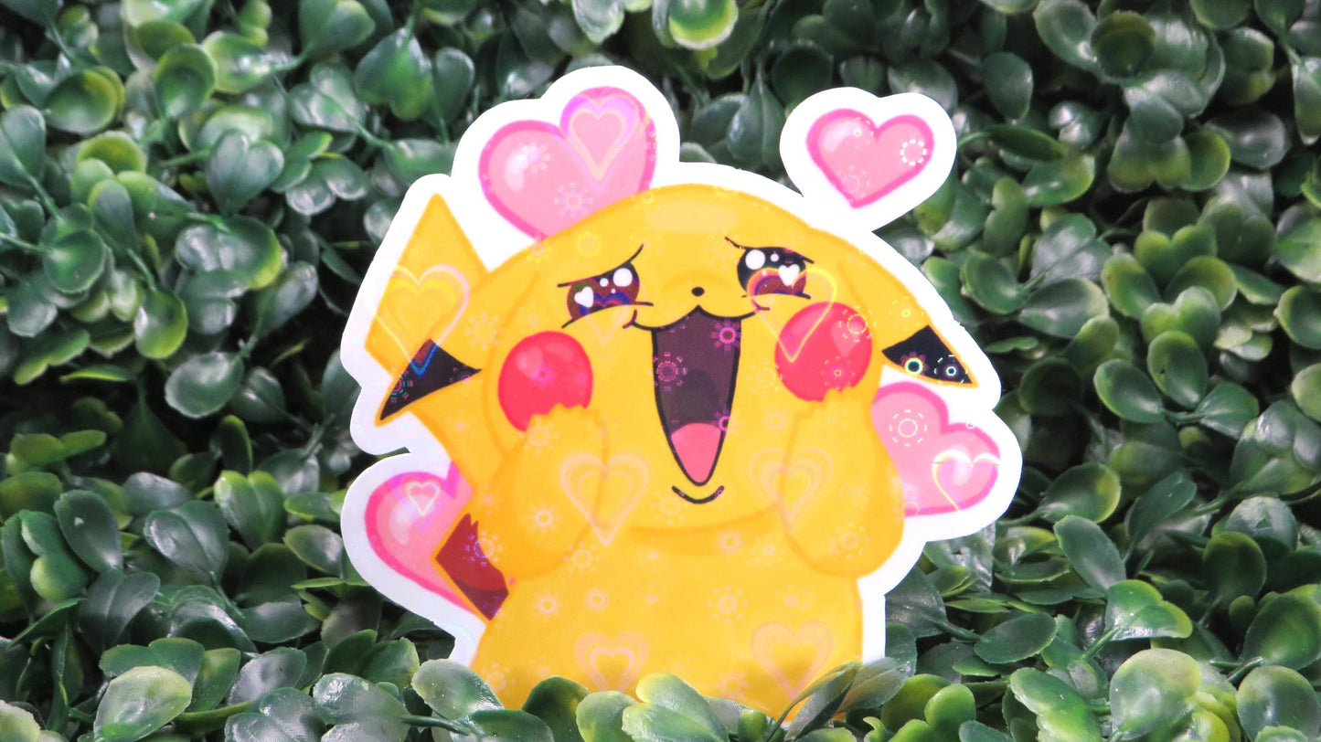 Holographic Pikachu in Love Sticker, Sparkly Hearts Vinyl Sticker , For Pokémon Fans