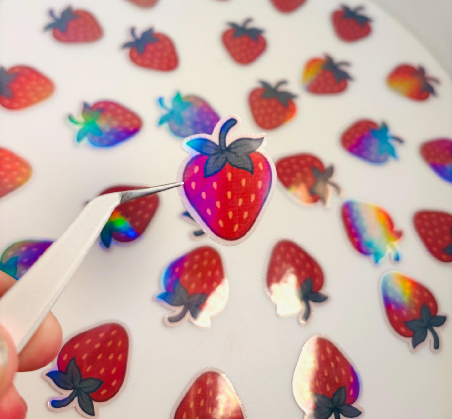 Holographic Strawberry Stickers: Waterproof Vinyl Decals - 10-Pack