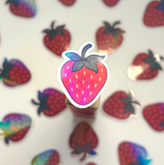 Holographic Strawberry Stickers: Waterproof Vinyl Decals - 10-Pack