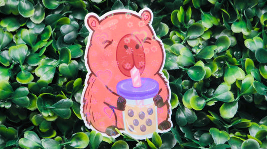 Capybara Boba Sticker: Kawaii Waterproof Vinyl Decal