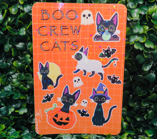 Boo Crew Black Cat Halloween Sticker Sheet – Kawaii Spooky Stickers for Planners, Journals, & Crafts