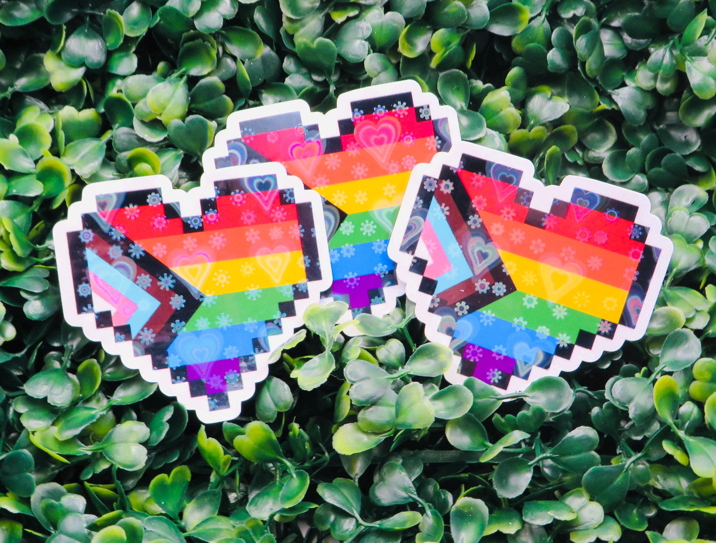 Holographic Pixel Pride Heart Sticker: LGBTQ+ Vinyl Decal